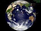 Satellite image of Earth showing it's daily spin including cloud movements, & satellite movements, while the unseen (except via Satellite, Space station, or an UFO) tilt around the sun changes the seasons (more & less light) over a year.
 The tilt system is the summer tilt (summer tilt solstice 22/12/05) the another main tilt is the winter tilt, (winter tilt solstice 21/6/05). The spring tilt and the autumn tilt are midway tilts. 
These are Southern Hemisphere dates and seasons.