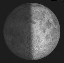 A Close Up of a Half Moon.

Past Satellite Photos 12 years Old 
Moon has not changed Except for Gathering Space Dust as another Layer!

Get New Photos Via:
satellite.ehabich.info